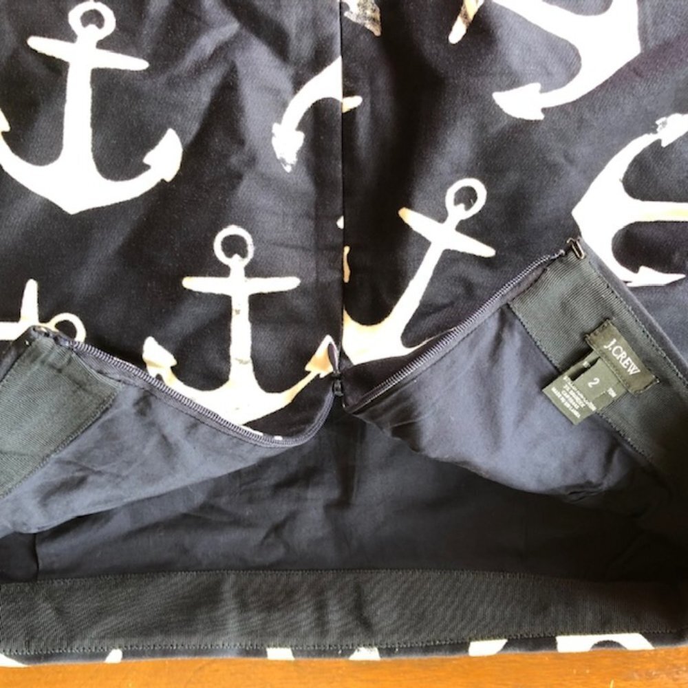 J. CREW Nautical Anchor Blue Navy High Waist Pencil Mini Skirt Size 2 - Picture 12 of 17